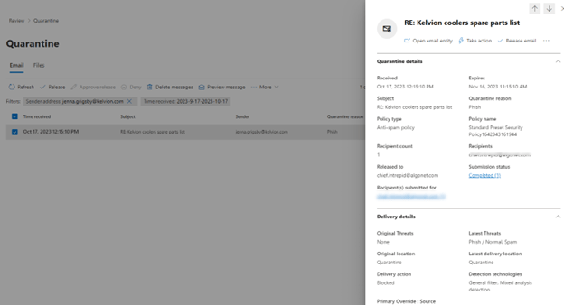 Exchange Quarantine Notification