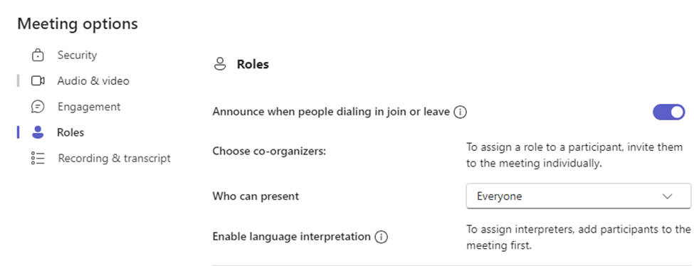 Teams Meeting Settings