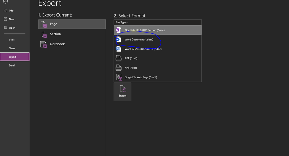 Export OneNote in One Step