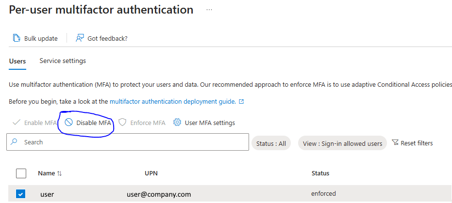 Disable Per User MFA